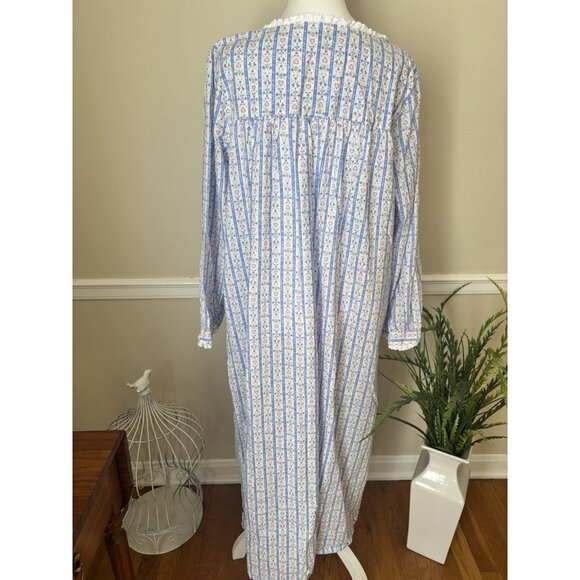 Lanz Of Salzburg Womens Size L Blue Floral Hearts Cotton Nightgown Long Sleeve - Picture 7 of 11